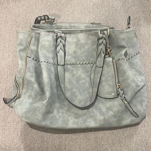 Turquoise tote bag with many pockets and wallet